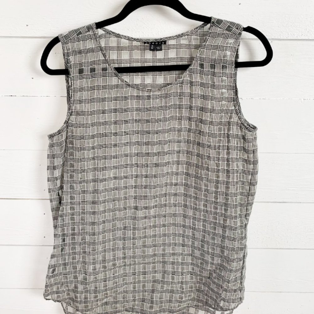 Theory Sheer Tank Blouse - Black and White Print